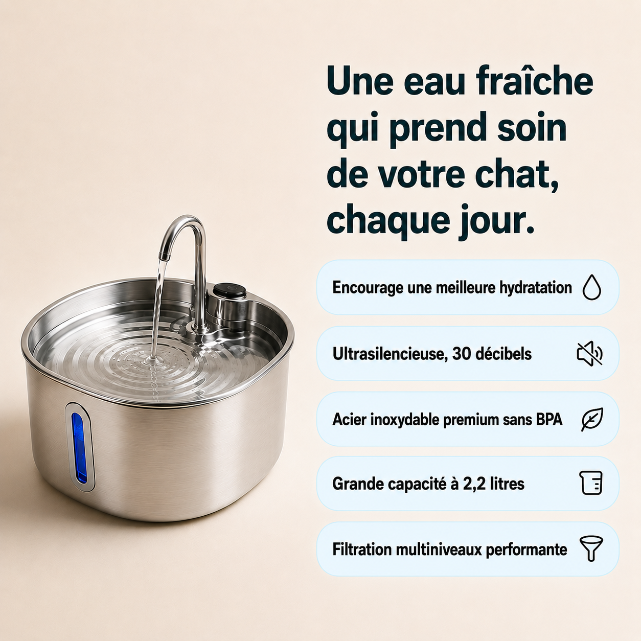 Fontaine À Eau Pour Chat Stimulante et Silencieuse
