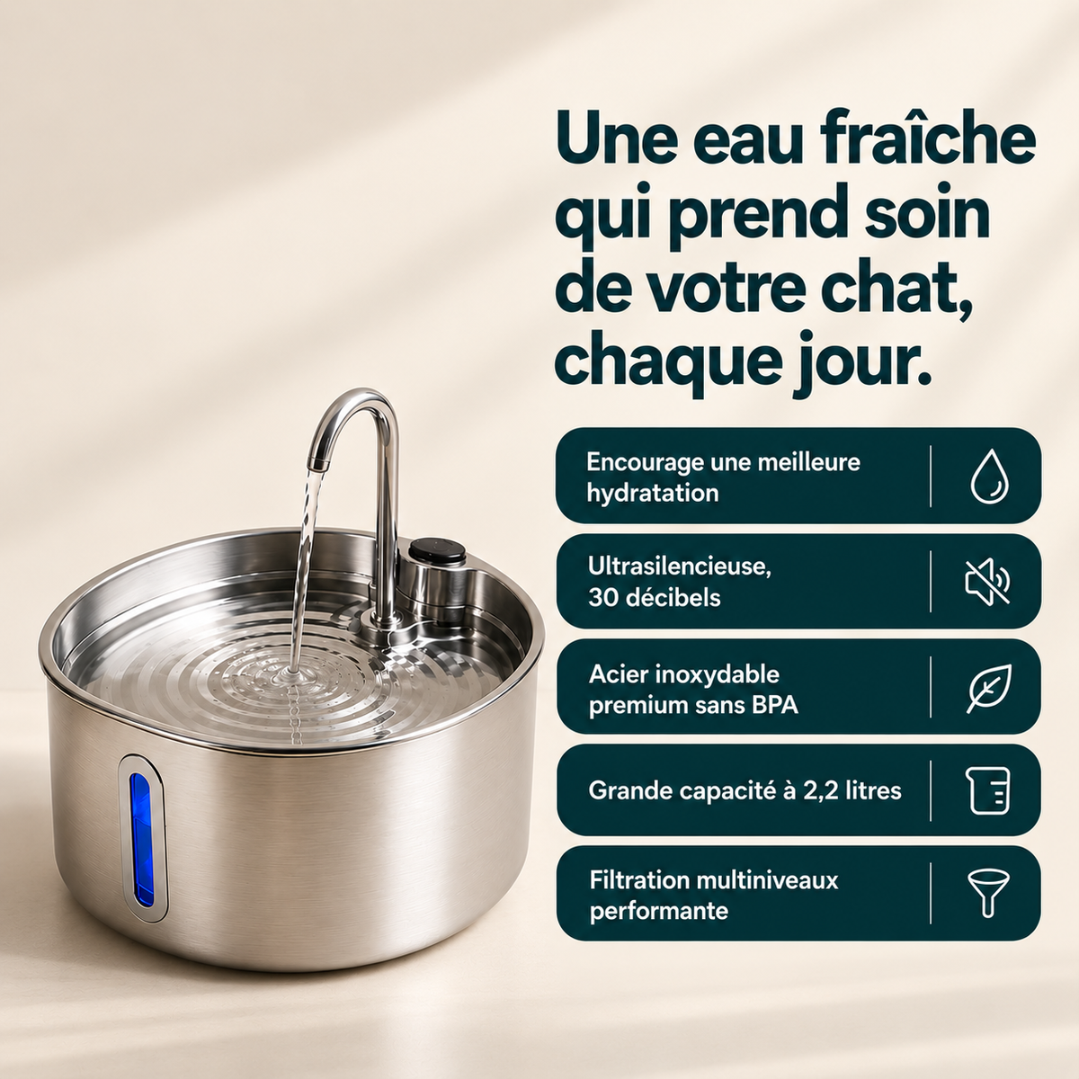 Fontaine À Eau Pour Chat Stimulante et Silencieuse